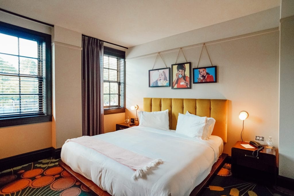 Guest rooms at Hotel Clermont in Atlanta are stylish and well appointed.