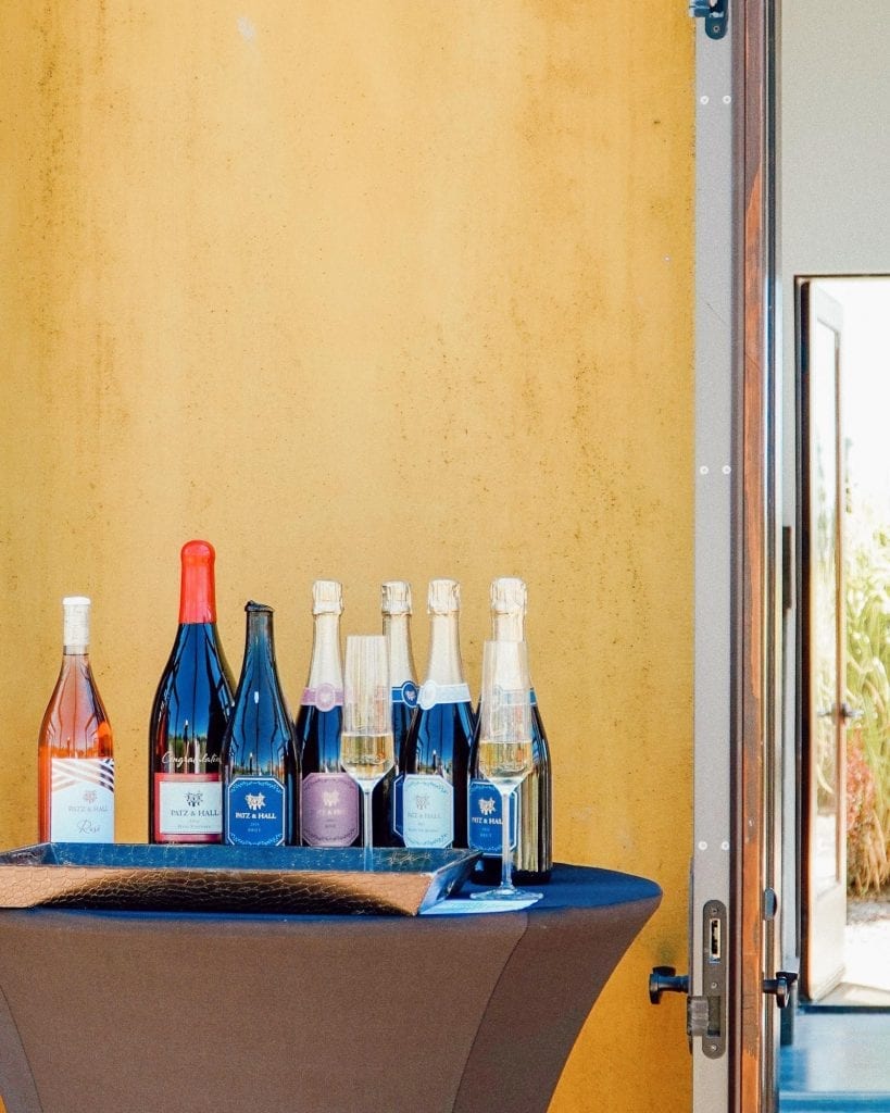 Patz and Hall wines lined up outside the Sonoma House tasting salon