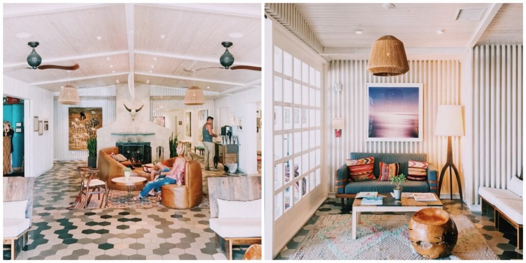 Surfer-chic lobby at Kimpton's Goodland Hotel in Goleta, California.